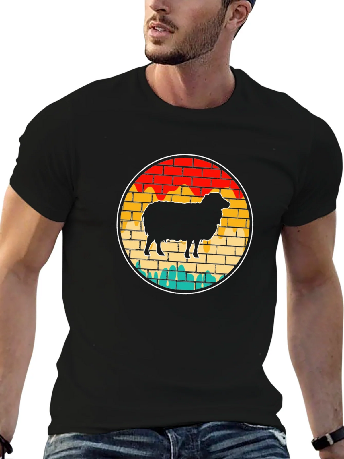 Retro Sheep Graphic Tee - Brick Wall Design product image 5