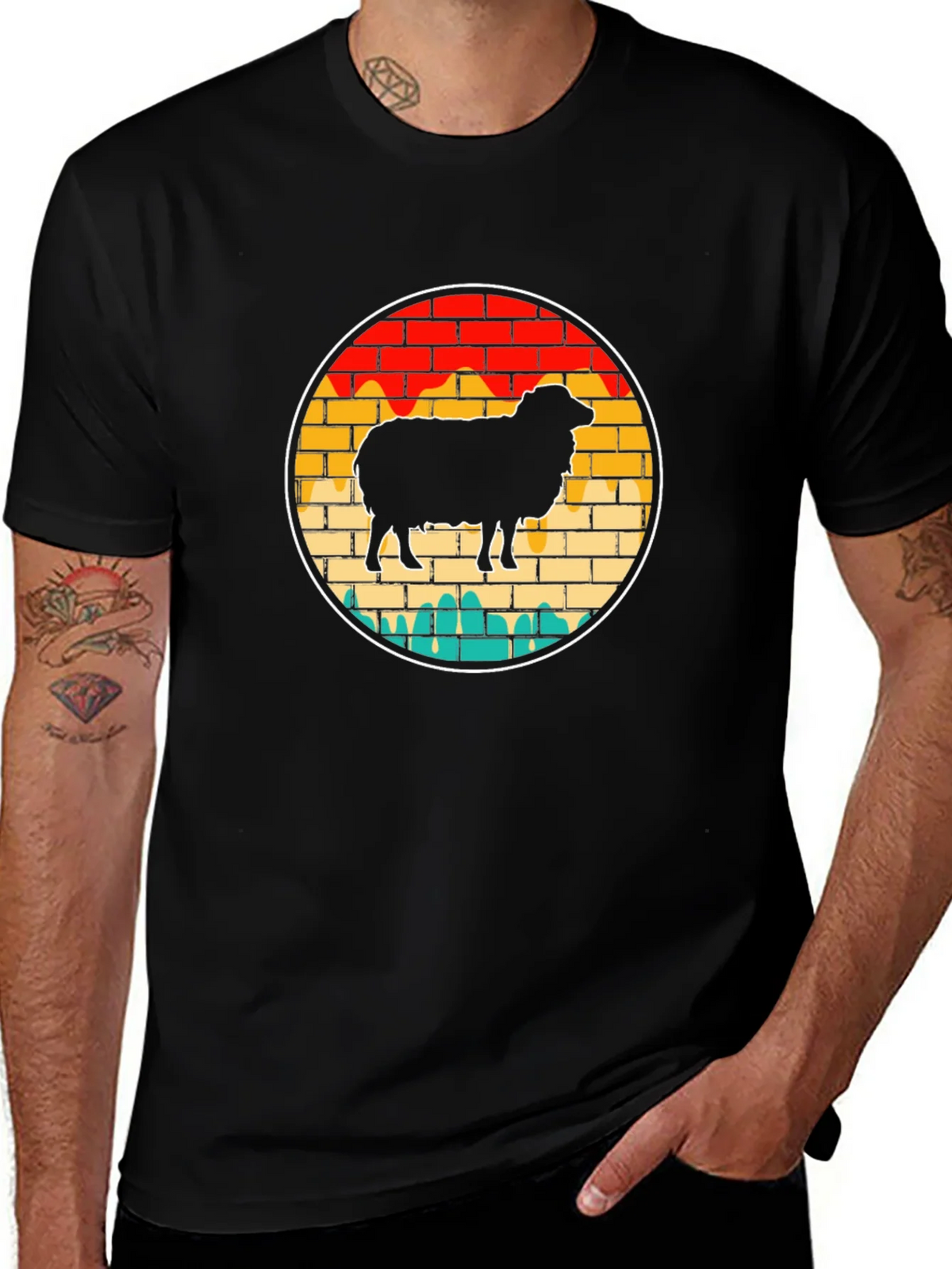Retro Sheep Graphic Tee - Brick Wall Design product image 1