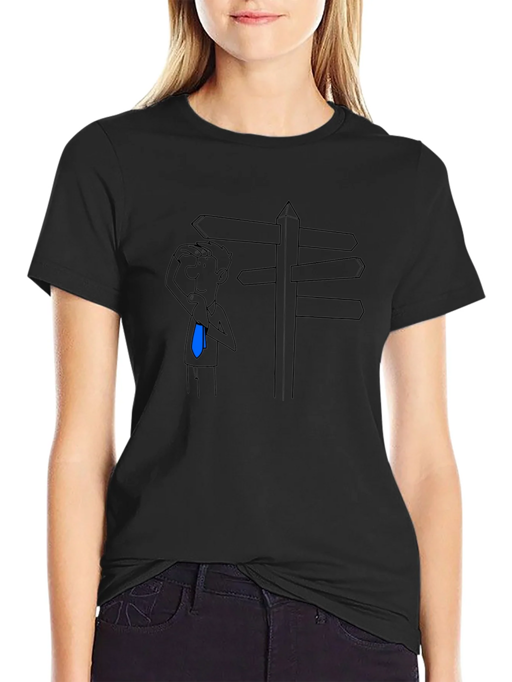 Directionless Cartoon Man Black T-Shirt product image 2