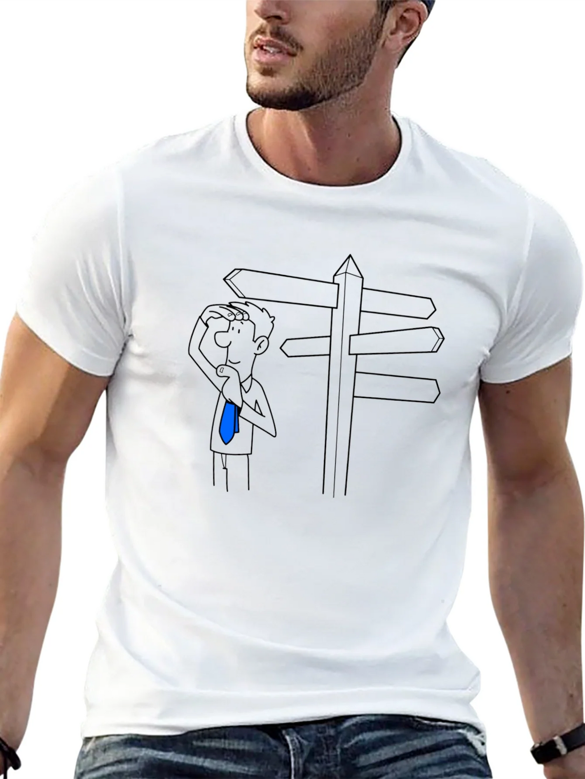Directionless Cartoon Man Black T-Shirt product image 12
