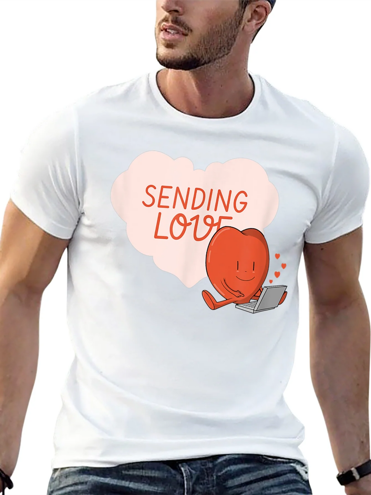 Sending Love T-Shirt - Heart with Laptop Valentines Day Tee product image 9