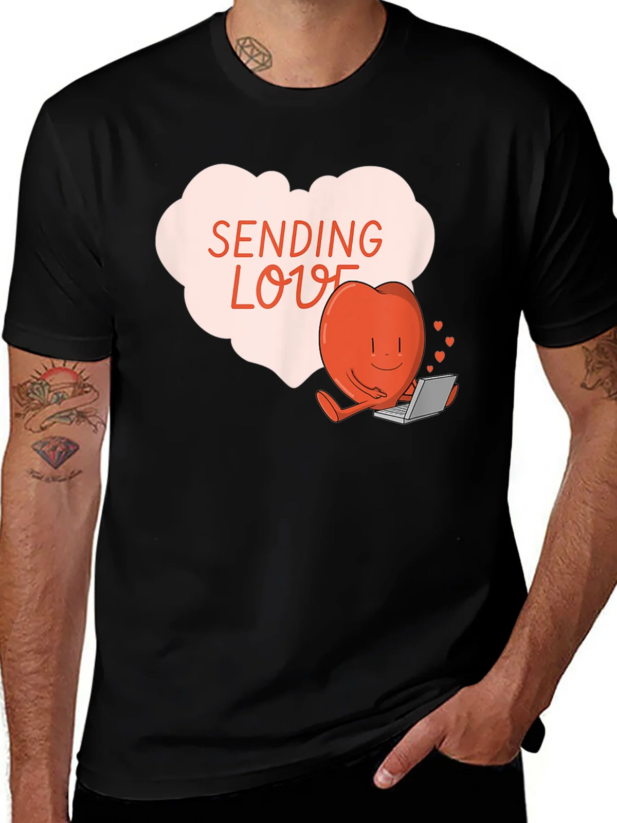 Sending Love T-Shirt - Heart with Laptop Valentines Day Tee product image 1