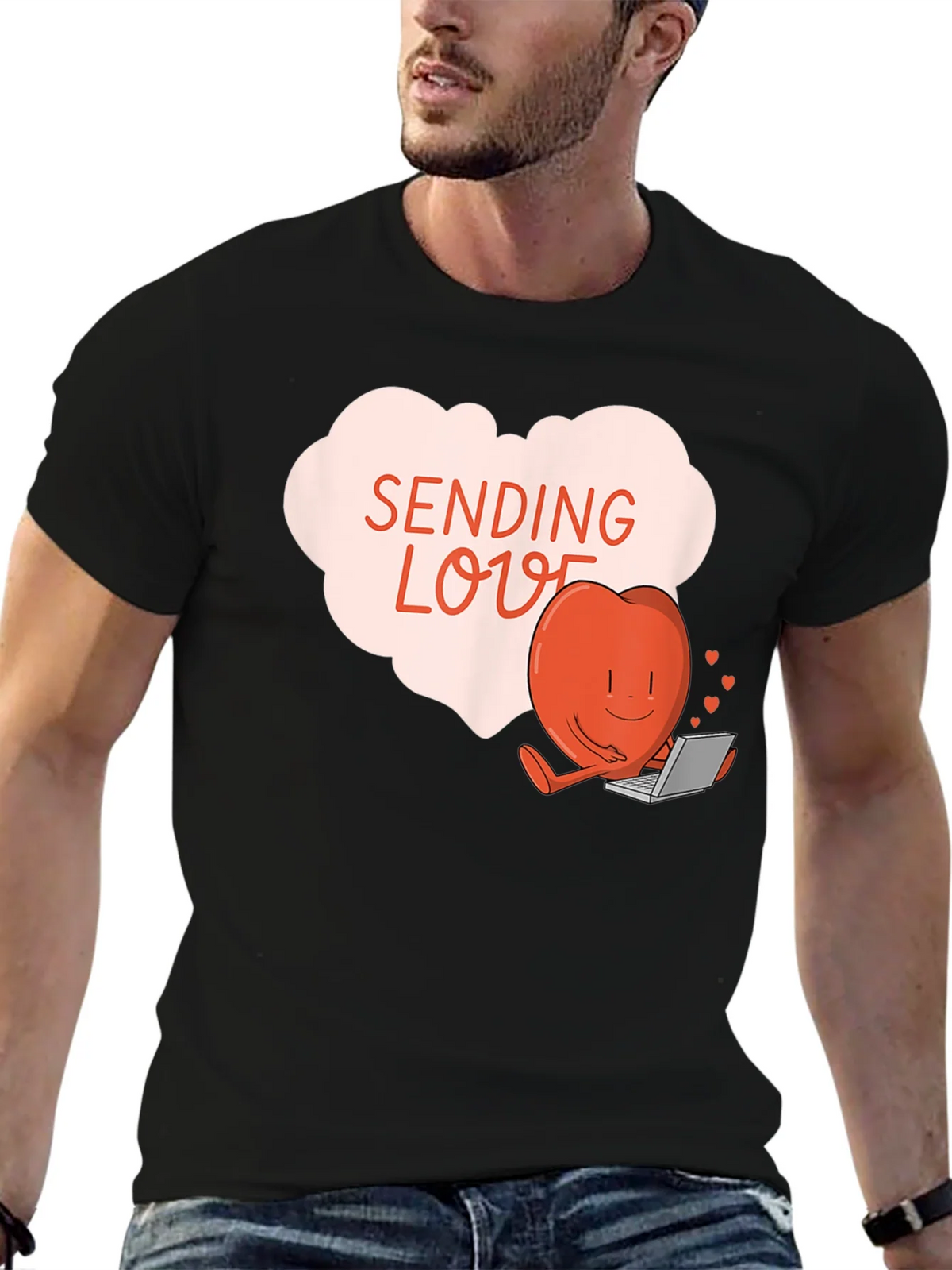 Sending Love T-Shirt - Heart with Laptop Valentines Day Tee product image 4