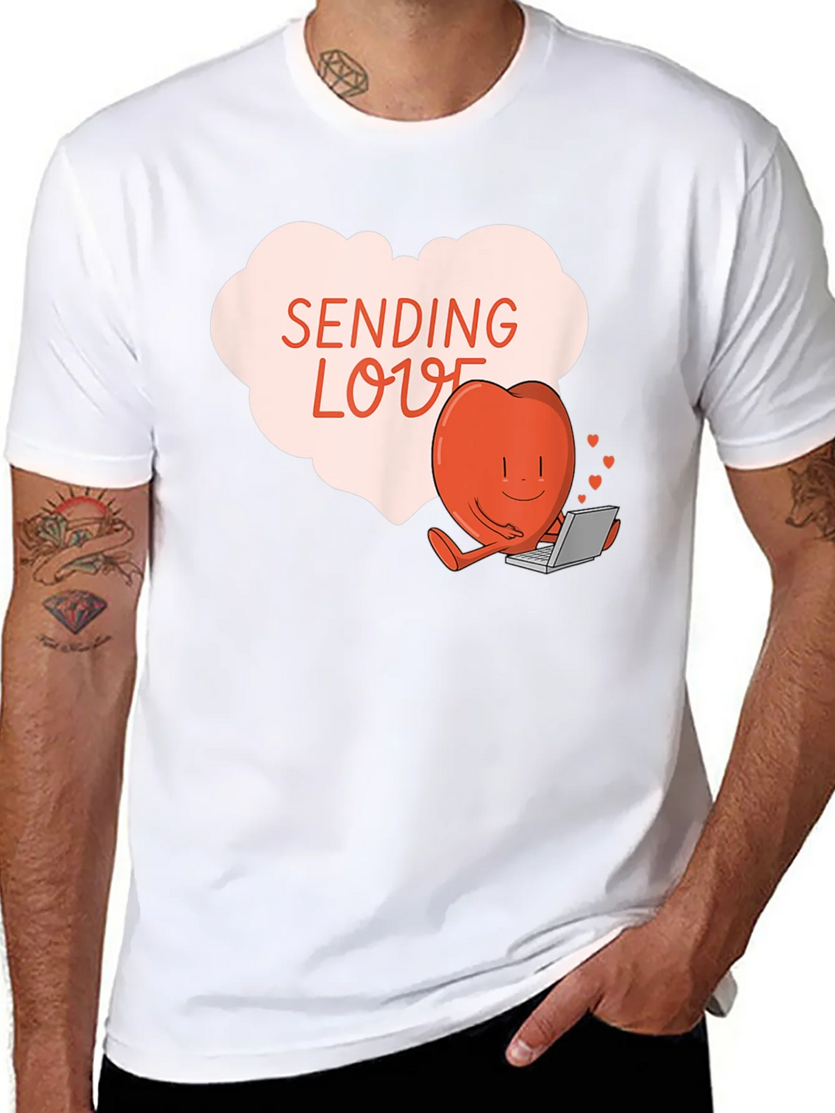 Sending Love T-Shirt - Heart with Laptop Valentines Day Tee product image 5