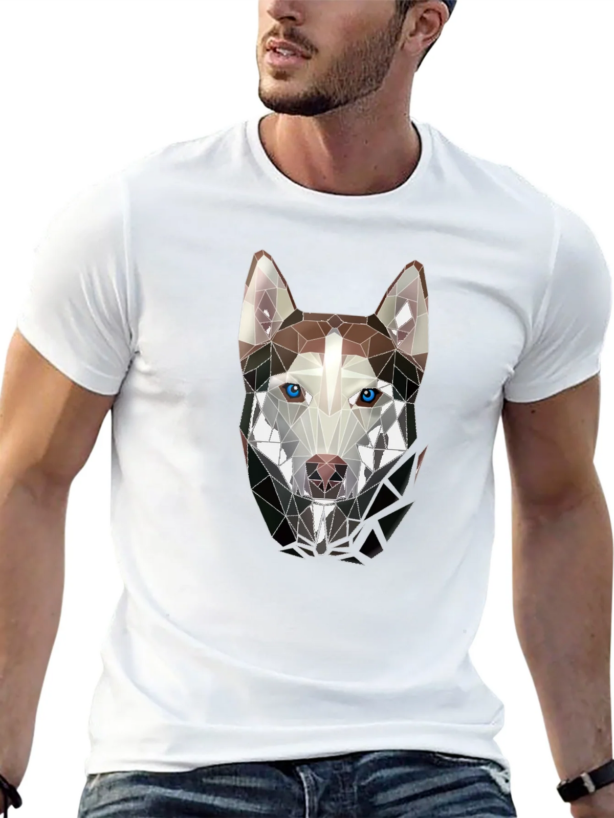 Geometric Husky Graphic Tee - Stylish Mens Black T-Shirt product image 12