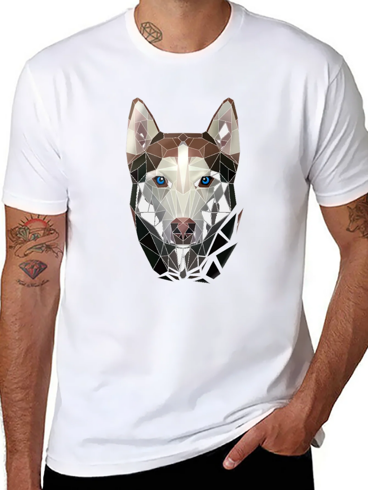 Geometric Husky Graphic Tee - Stylish Mens Black T-Shirt product image 7