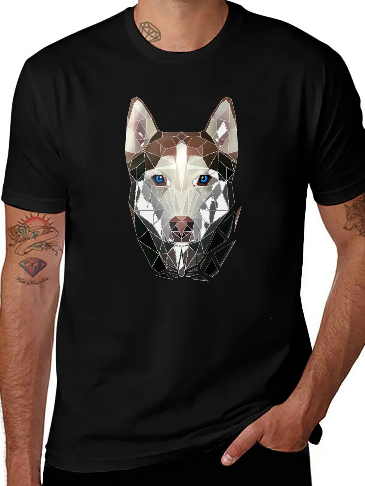 Geometric Husky Graphic Tee - Stylish Mens Black T-Shirt product image 1