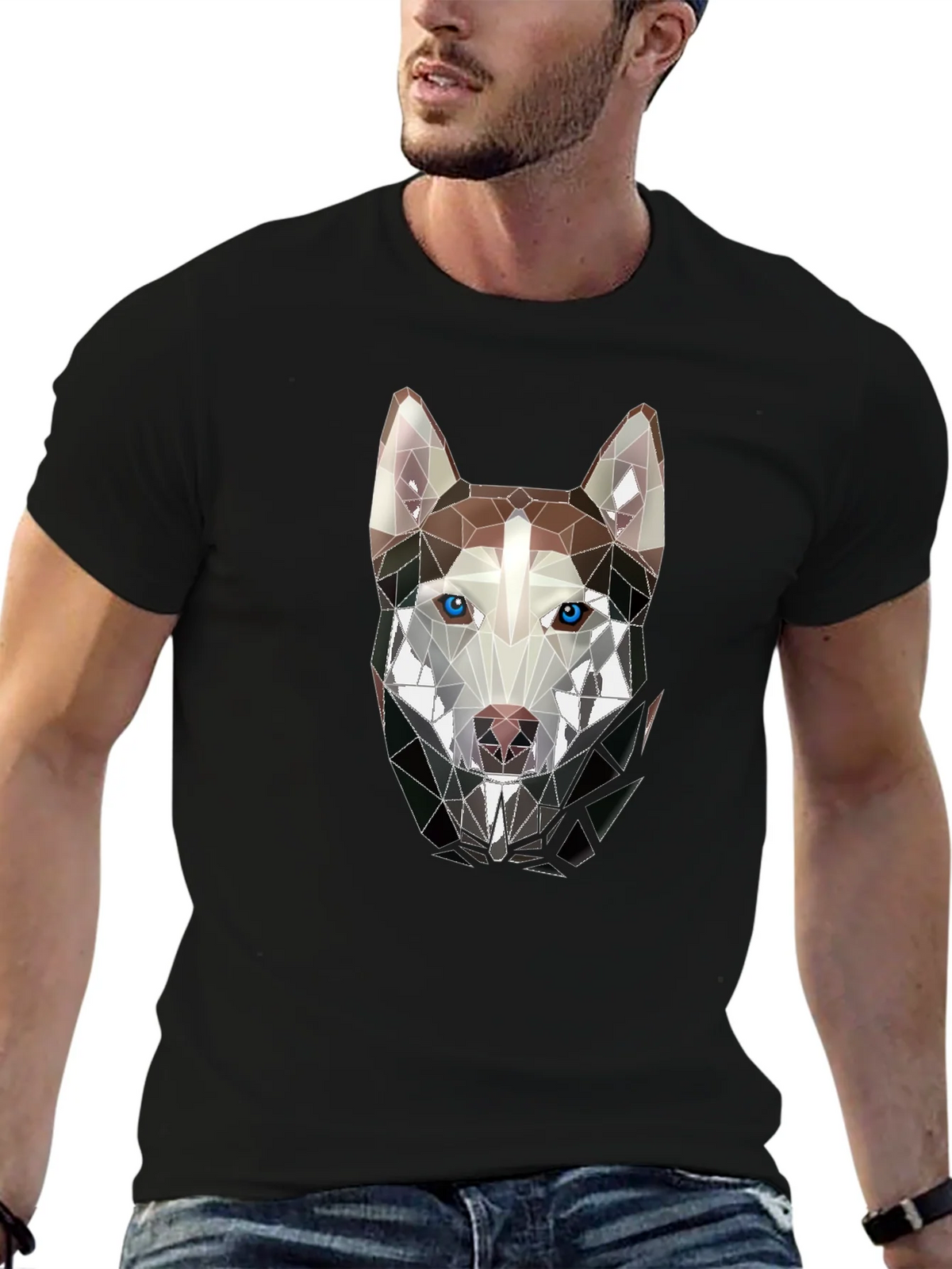 Geometric Husky Graphic Tee - Stylish Mens Black T-Shirt product image 6