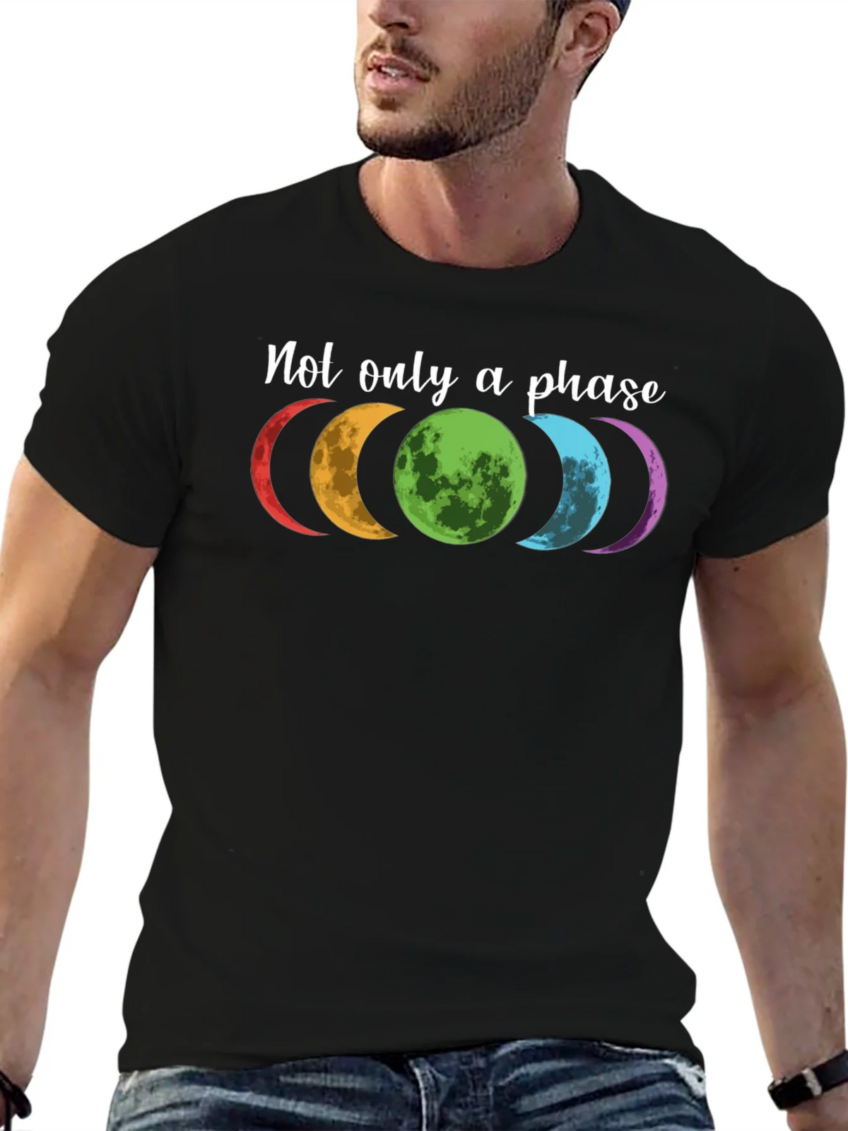Colorful Moon Phases Graphic T-Shirt - Not Just a Phase product image 6