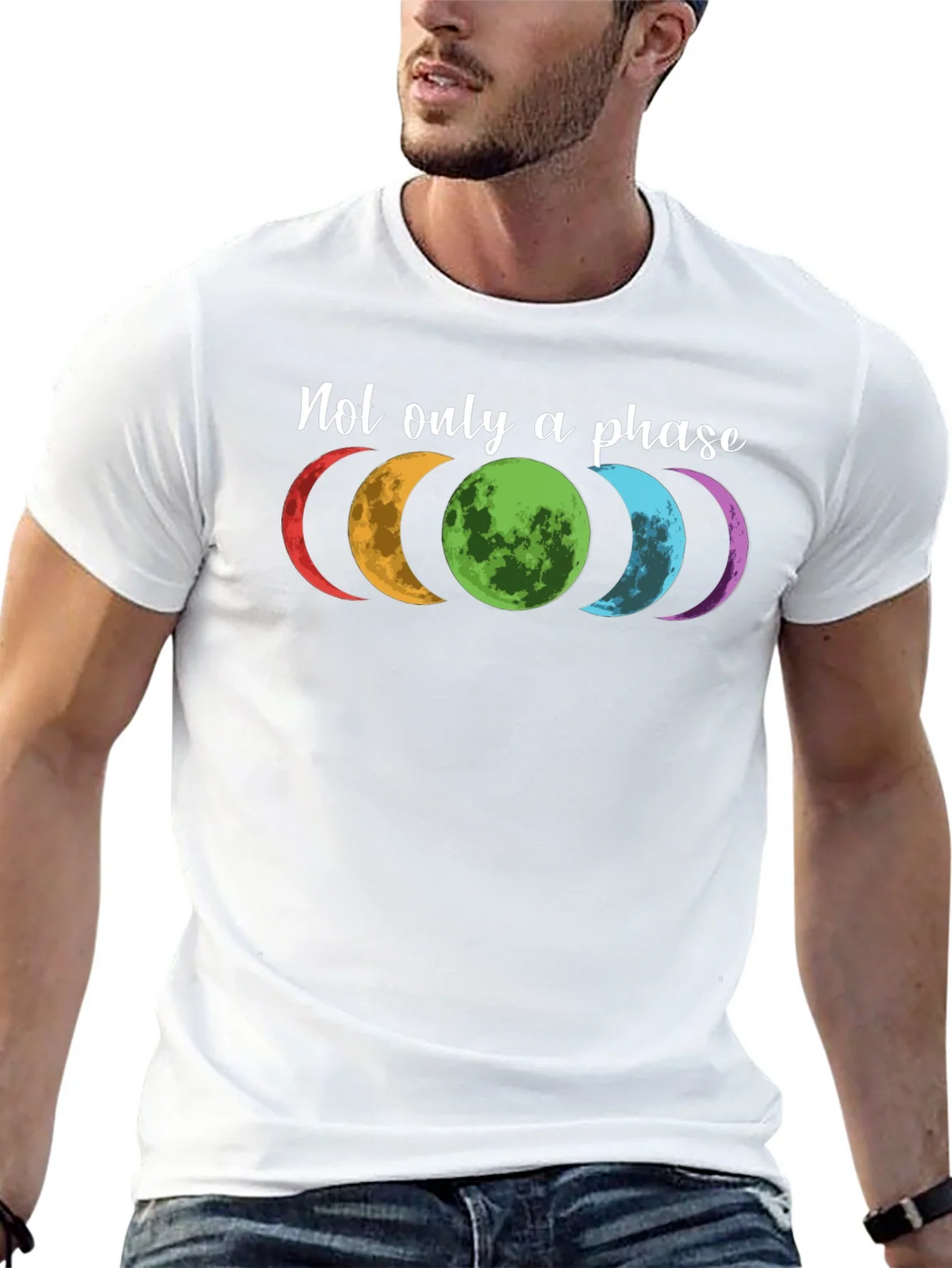 Colorful Moon Phases Graphic T-Shirt - Not Just a Phase product image 12