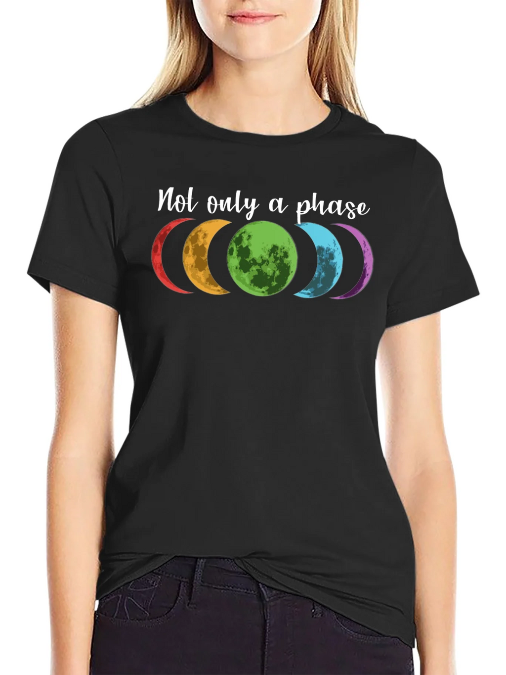 Colorful Moon Phases Graphic T-Shirt - Not Just a Phase product image 2