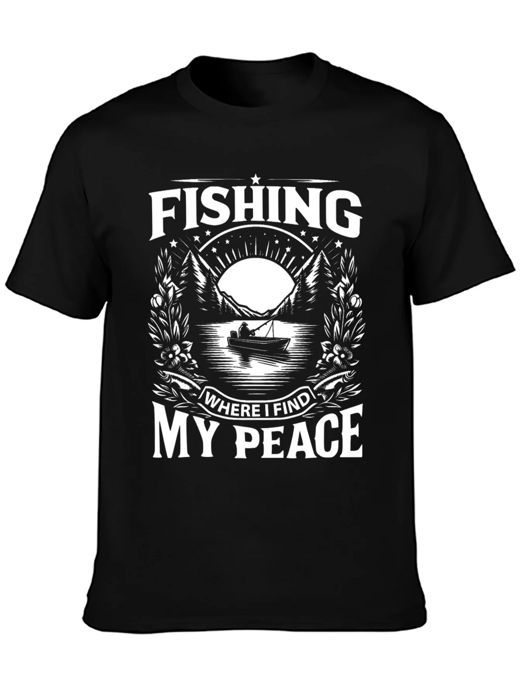 Fishing Where I Find My Peace Black Graphic Tee product image 3