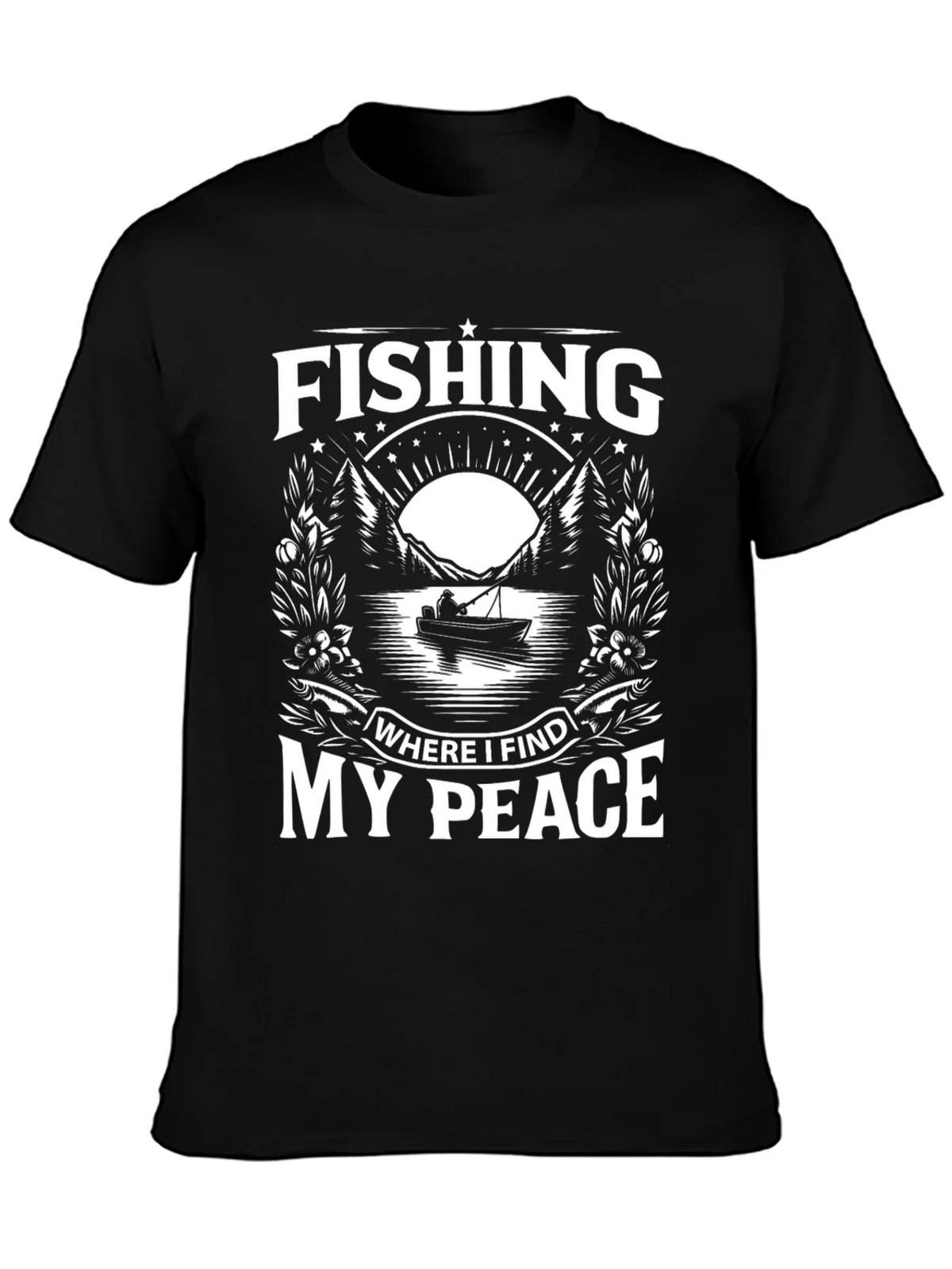 Fishing Where I Find My Peace Black Graphic Tee product image 3