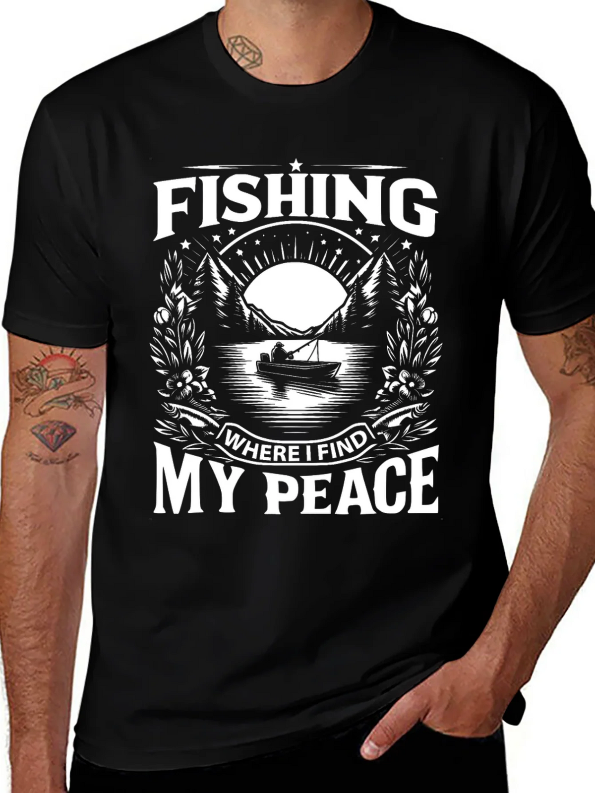 Fishing Where I Find My Peace Black Graphic Tee product image 1