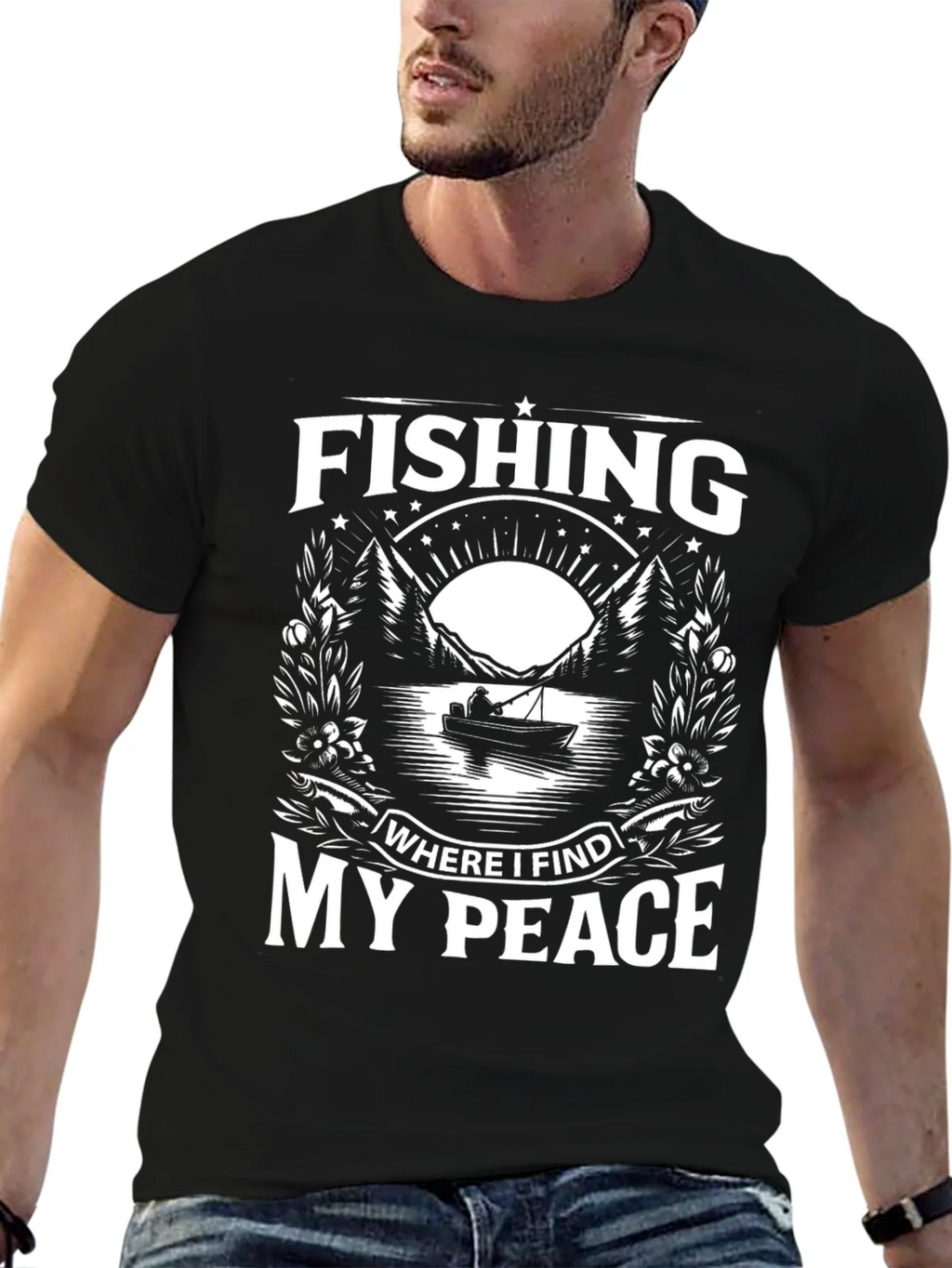Fishing Where I Find My Peace Black Graphic Tee product image 6