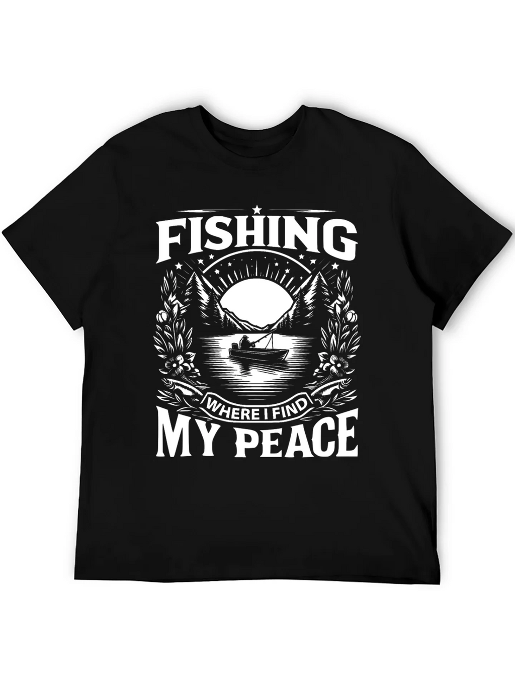 Fishing Where I Find My Peace Black Graphic Tee product image 5