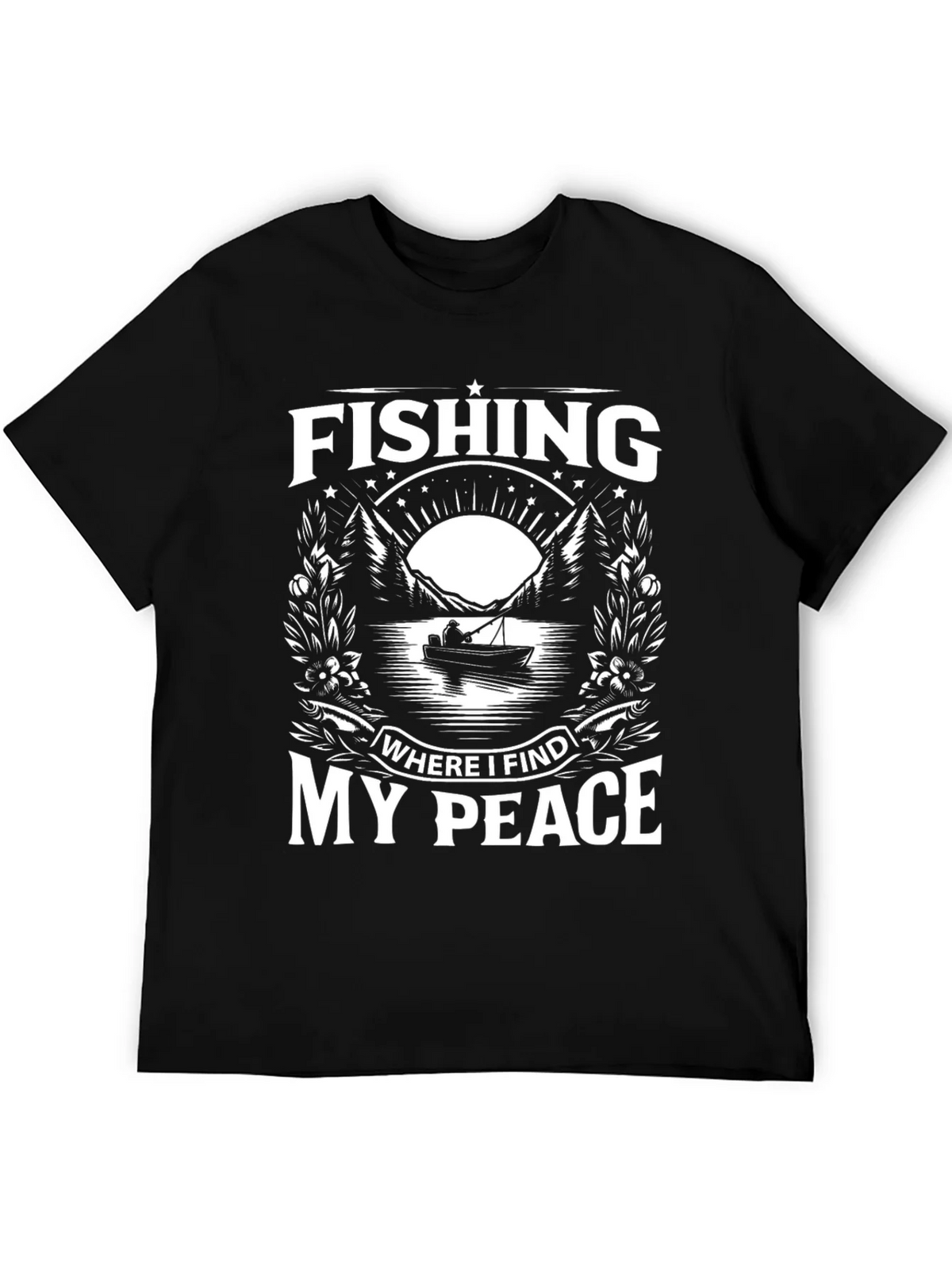 Fishing Where I Find My Peace Black Graphic Tee product image 5