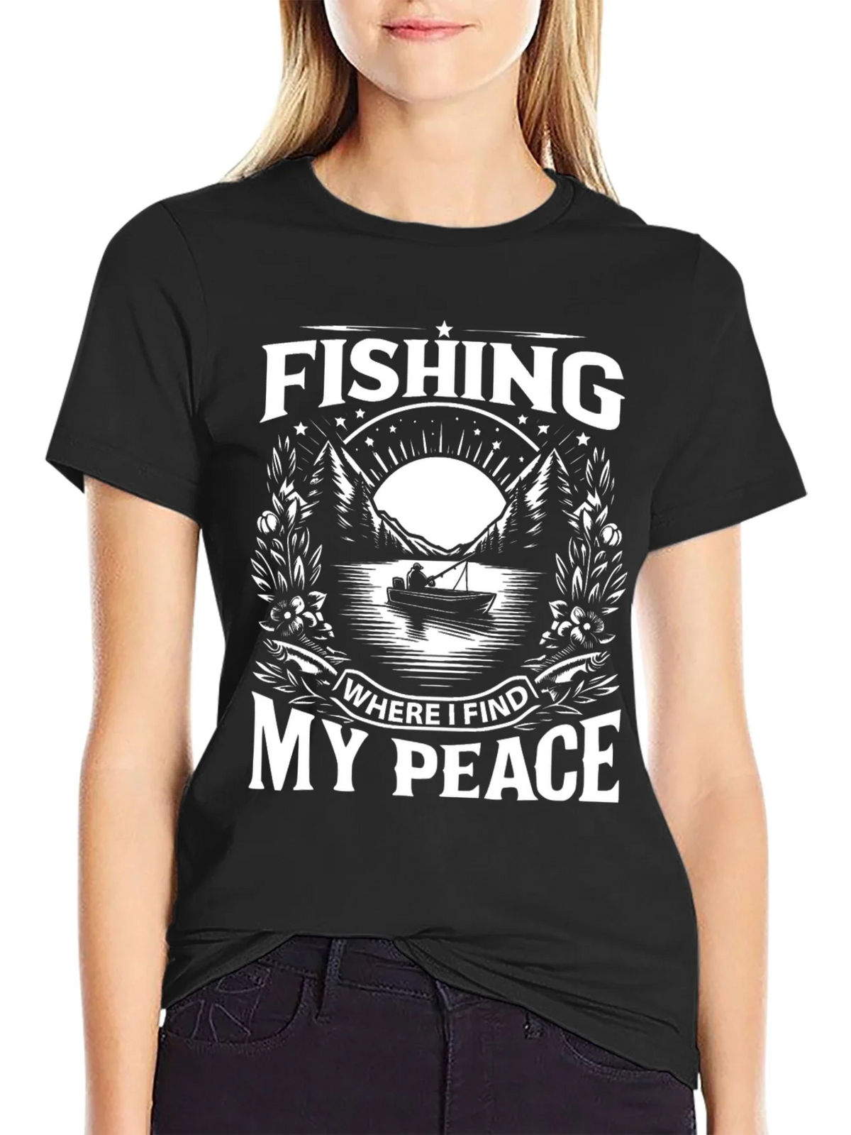 Fishing Where I Find My Peace Black Graphic Tee product image 2