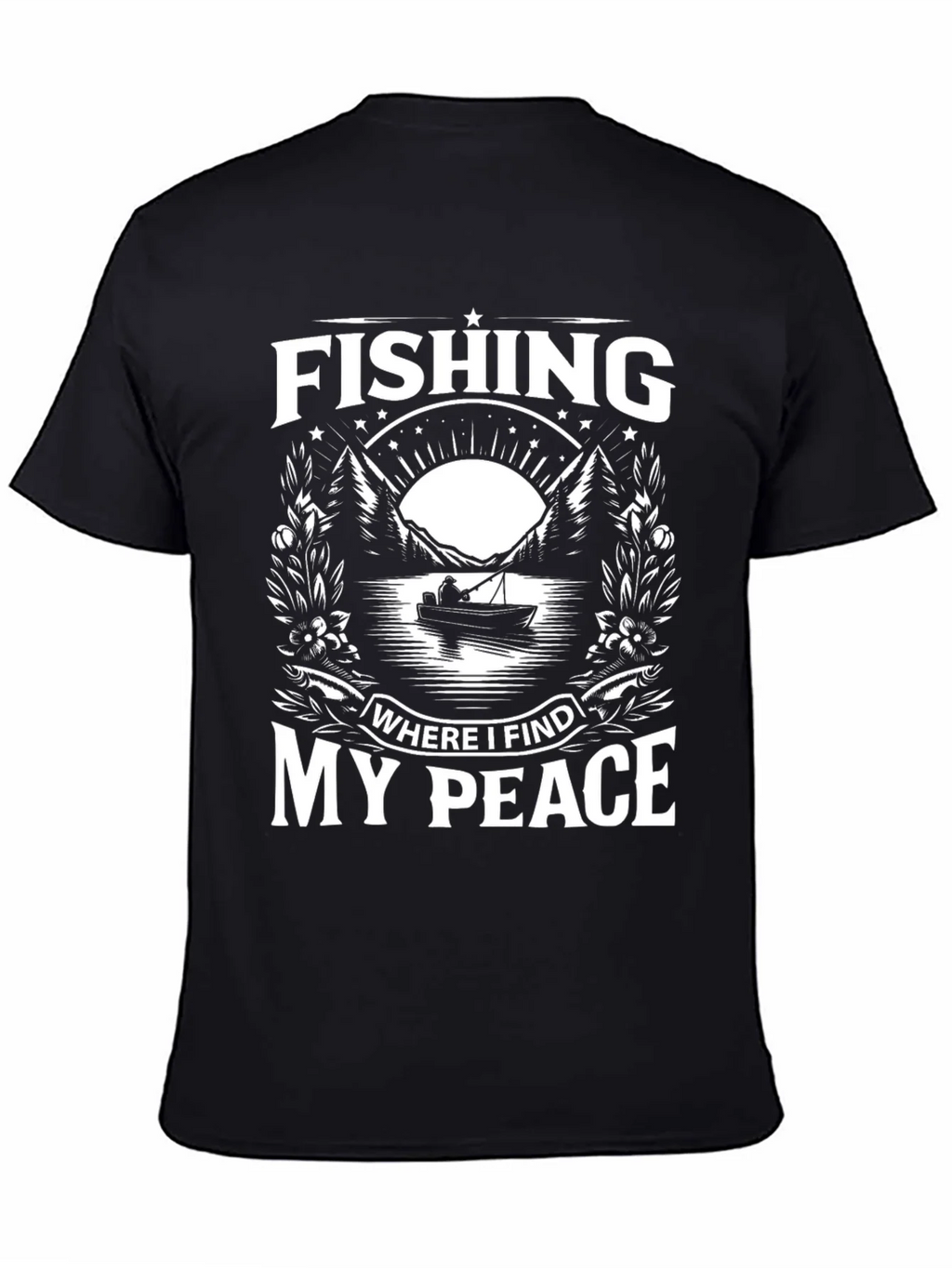 Fishing Where I Find My Peace Black Graphic Tee product image 4