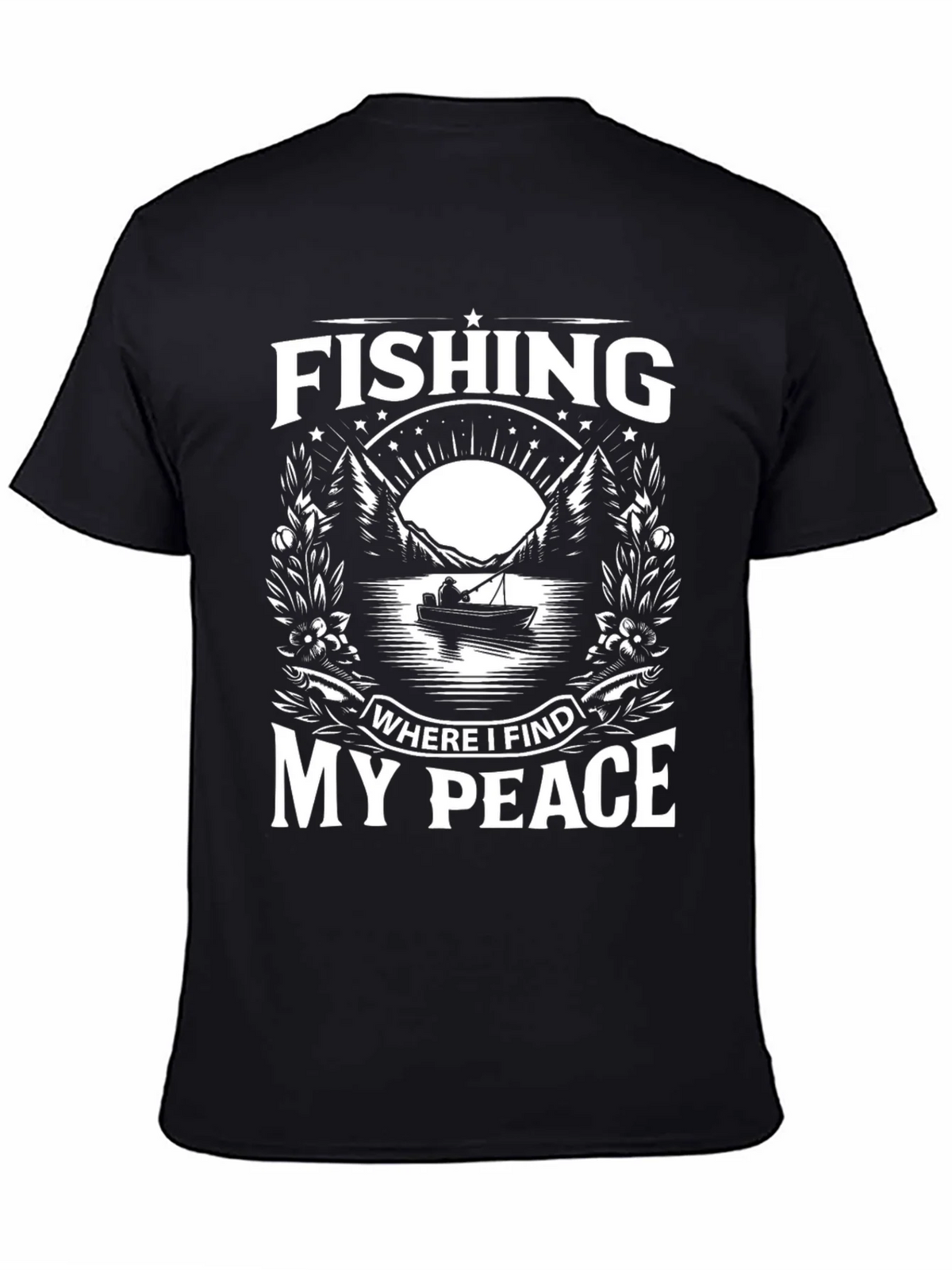 Fishing Where I Find My Peace Black Graphic Tee product image 4