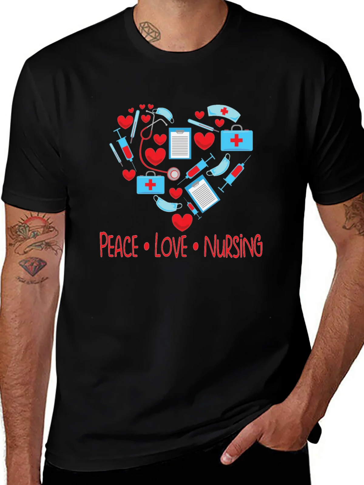 Peace Love Nursing T-Shirt - Medical Heart Design product image 1
