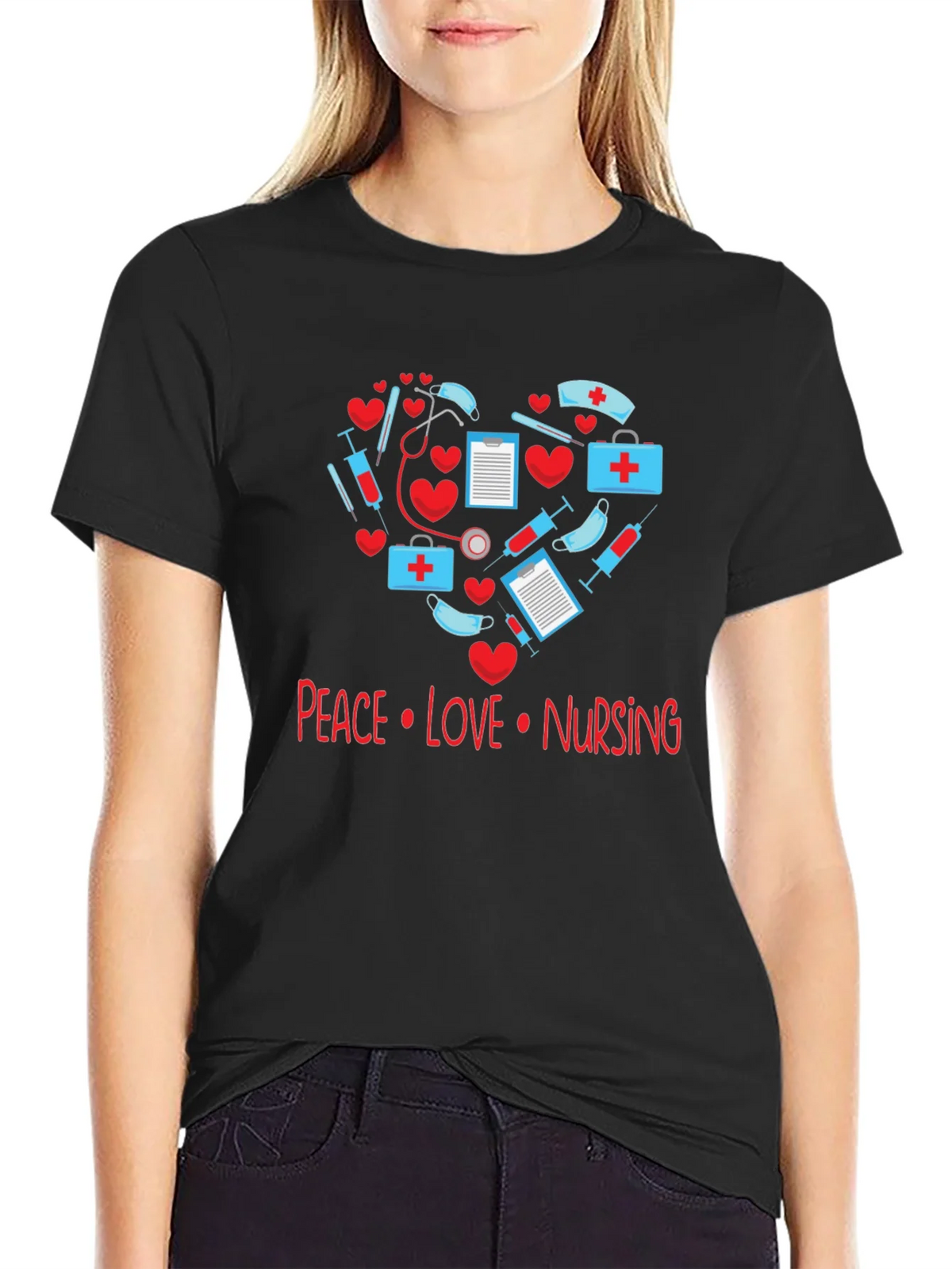 Peace Love Nursing T-Shirt - Medical Heart Design product image 2