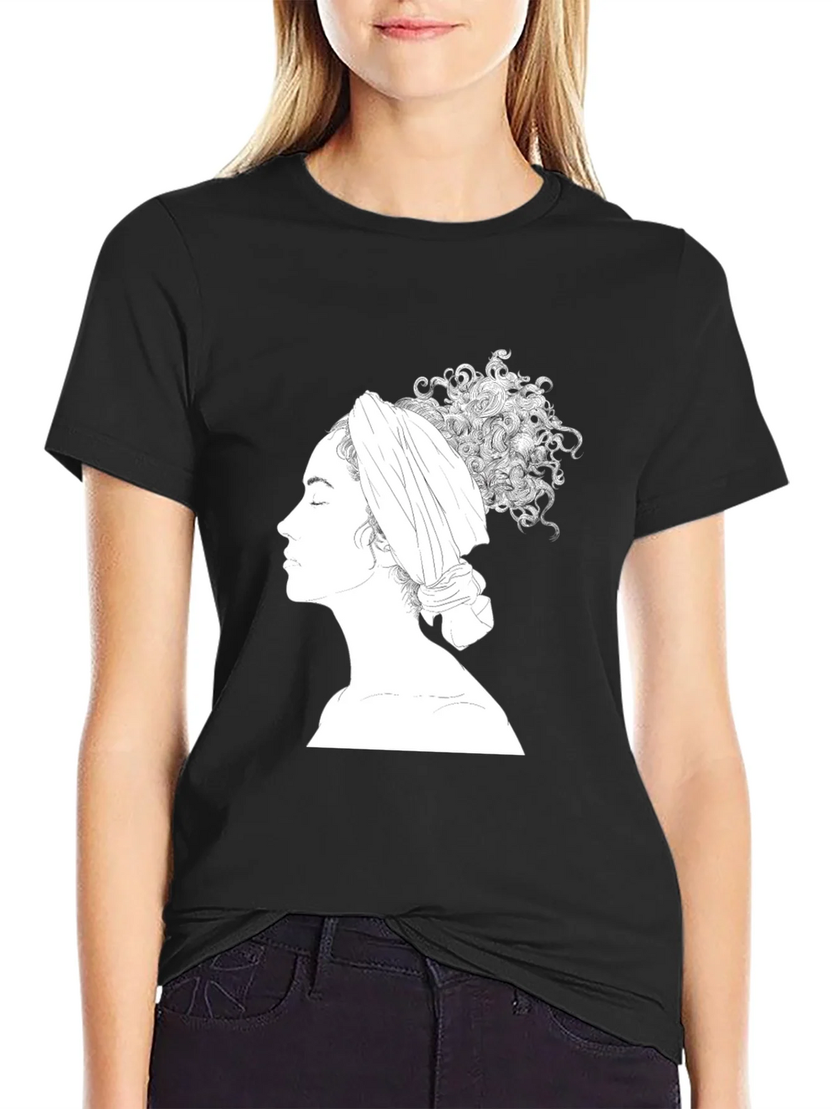 Elegant Woman Graphic Tee - Artistic Black T-Shirt product image 2