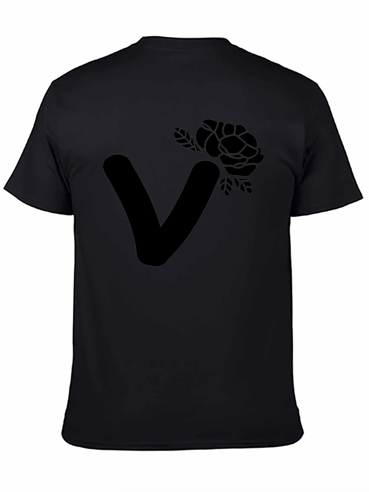 Stylish Black T-Shirt with Floral Letter V Design product image 4