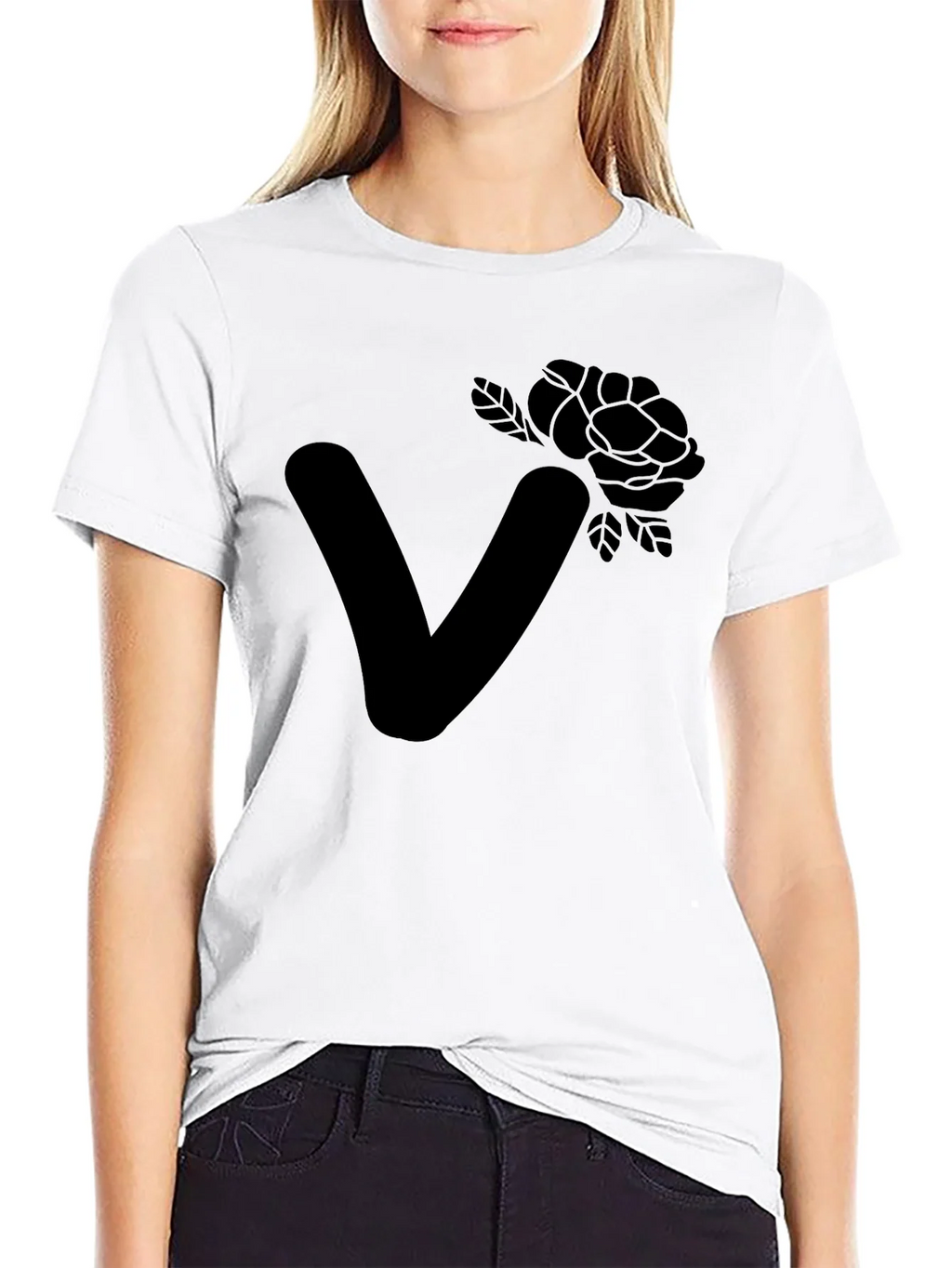 Stylish Black T-Shirt with Floral Letter V Design product image 8