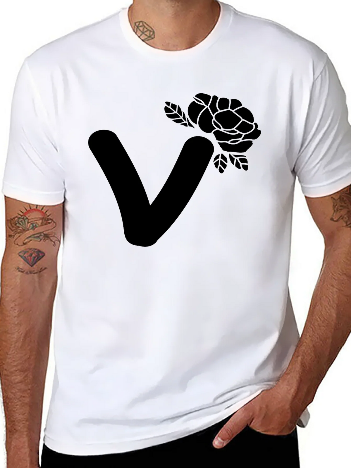 Stylish Black T-Shirt with Floral Letter V Design product image 7
