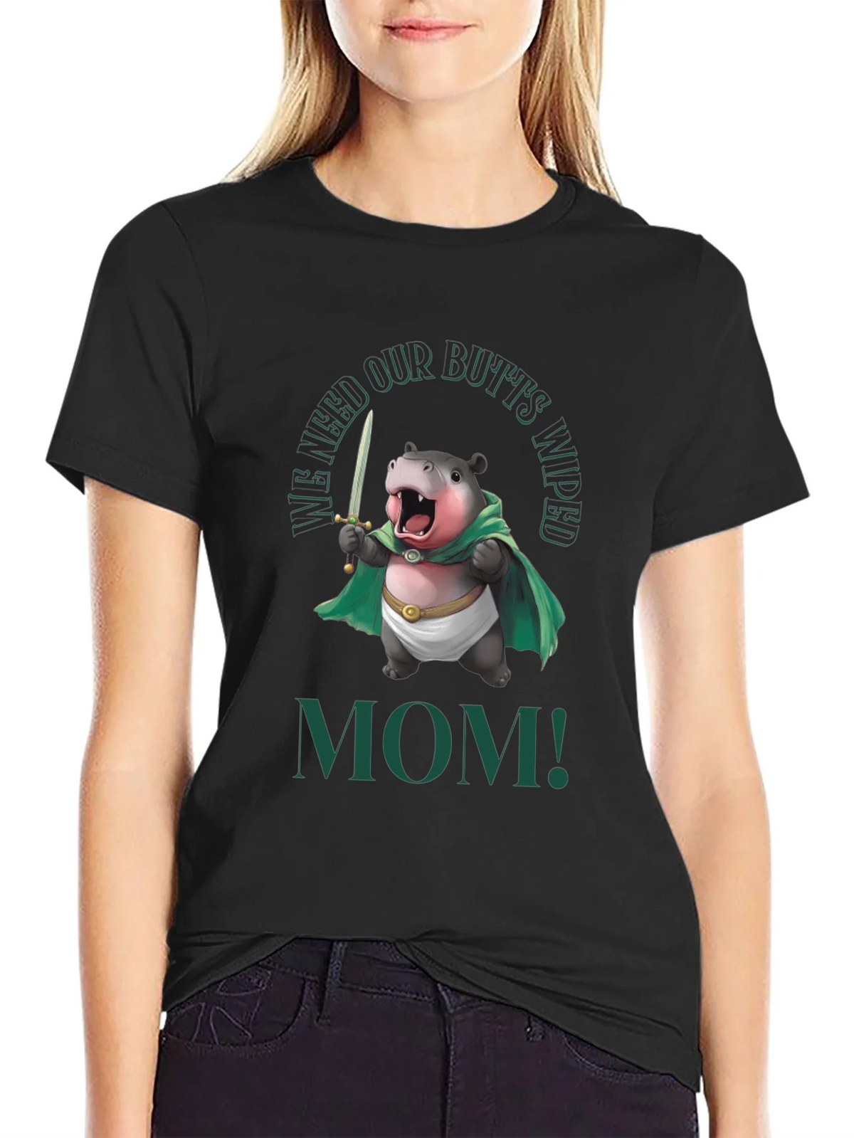 Funny Hippo We Need Our Butts Wiped Mom! T-Shirt product image 2