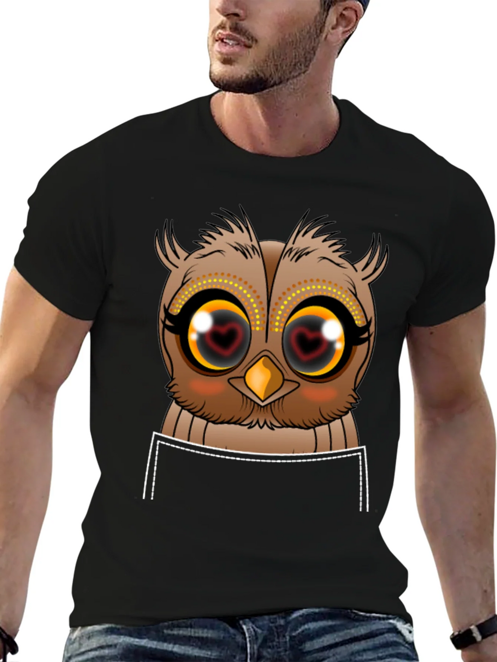 Owl Heart Eyes Graphic Tee - Black Cotton T-Shirt product image 4