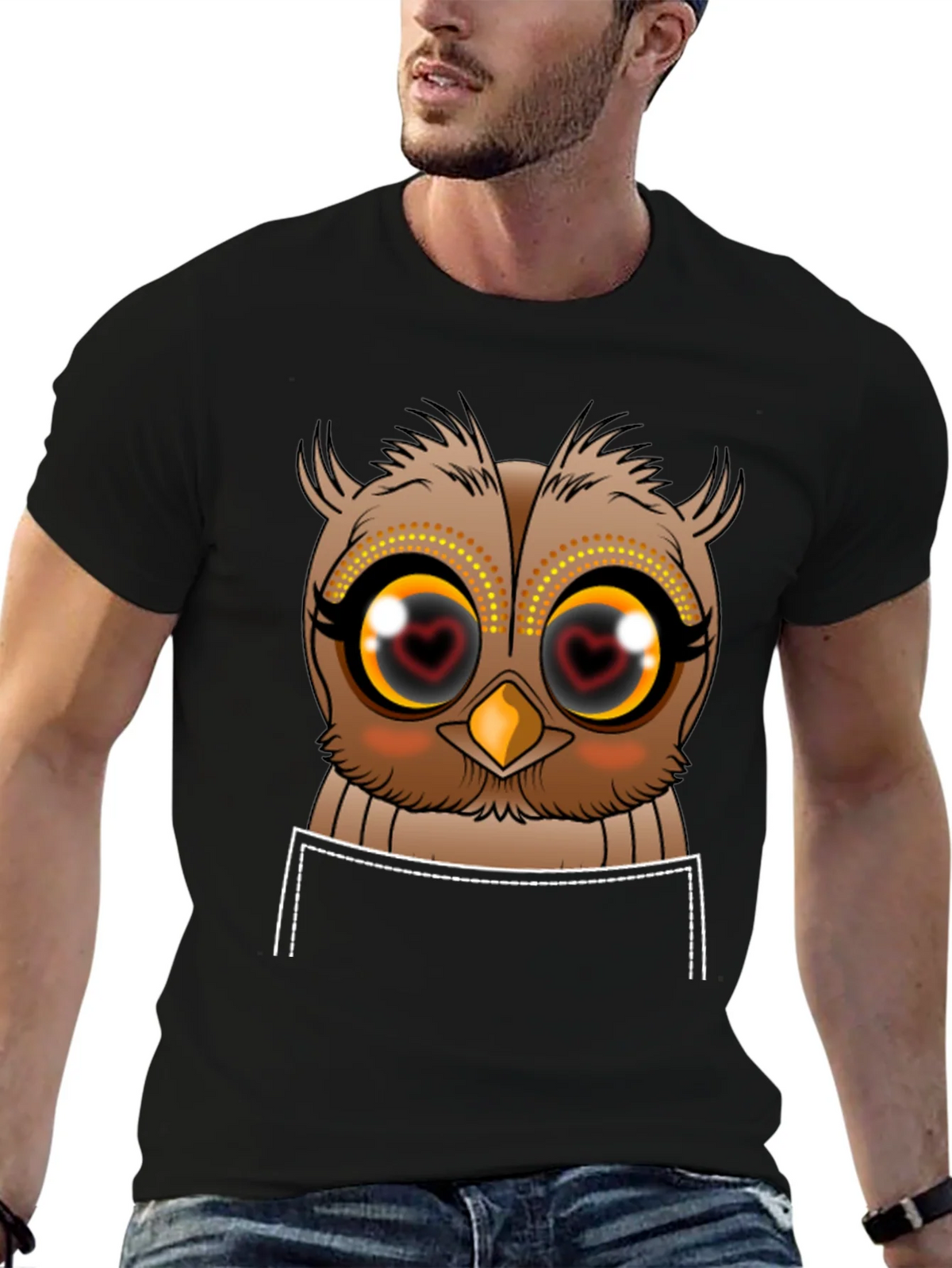 Owl Heart Eyes Graphic Tee - Black Cotton T-Shirt product image 4