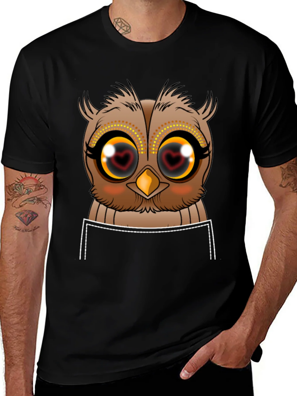 Owl Heart Eyes Graphic Tee - Black Cotton T-Shirt product image 1