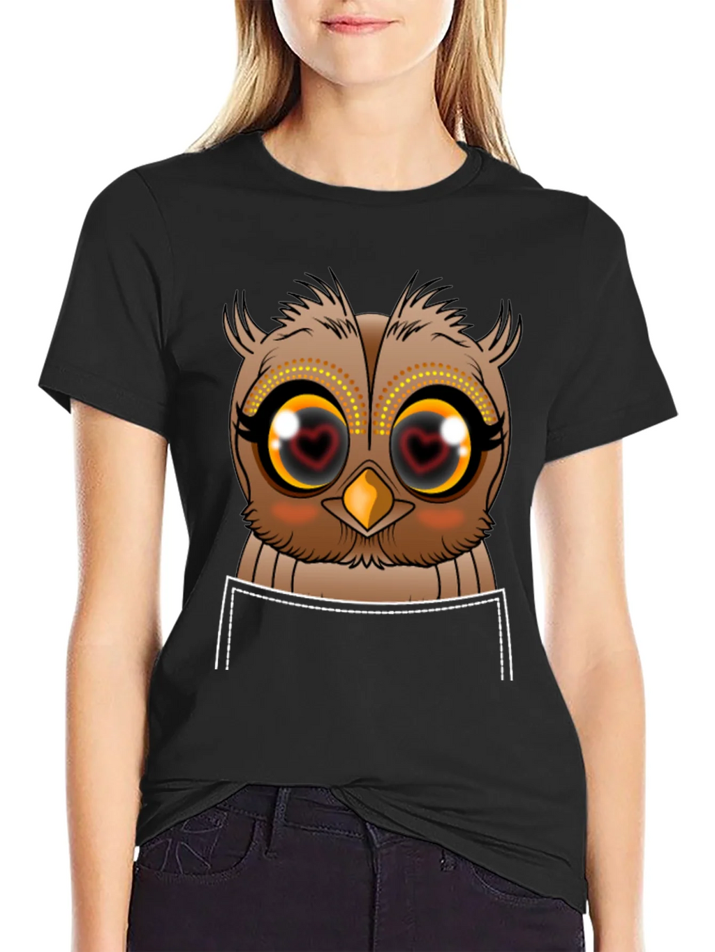 Owl Heart Eyes Graphic Tee - Black Cotton T-Shirt product image 2