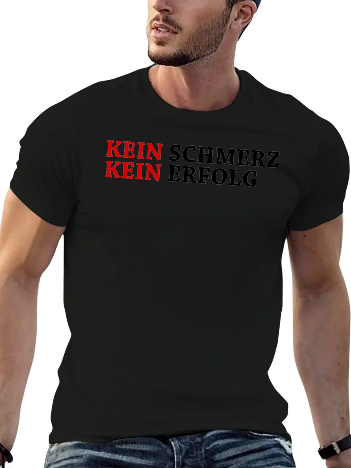 Kein Schmerz Erfolg Motivational Black T-Shirt product image 6