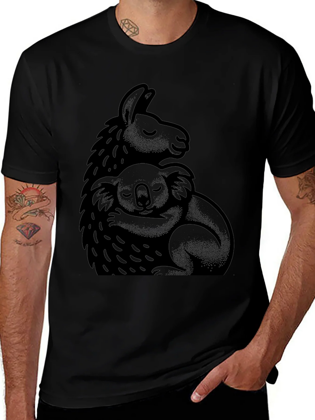 Llama Koala Hug Black T-Shirt product image 1