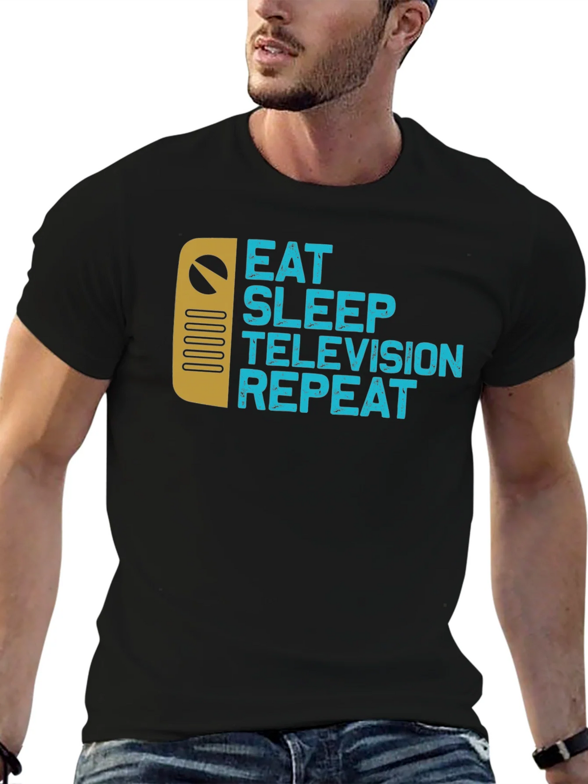 Eat Sleep Television Repeat Black Graphic Tee product image 6