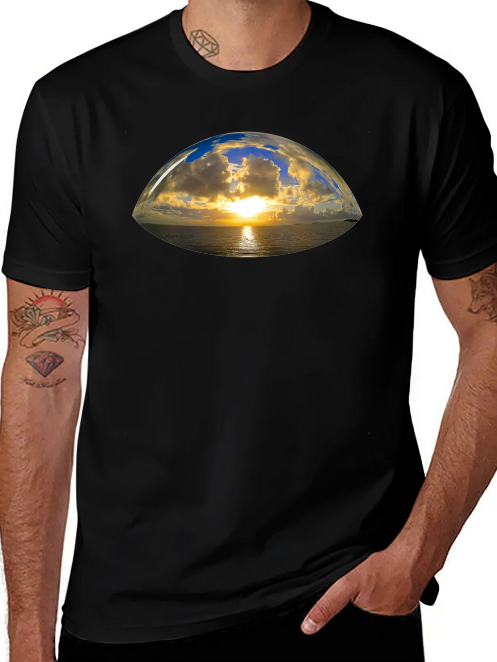 Sunset Vista Graphic Tee - Black Cotton T-Shirt product image 1