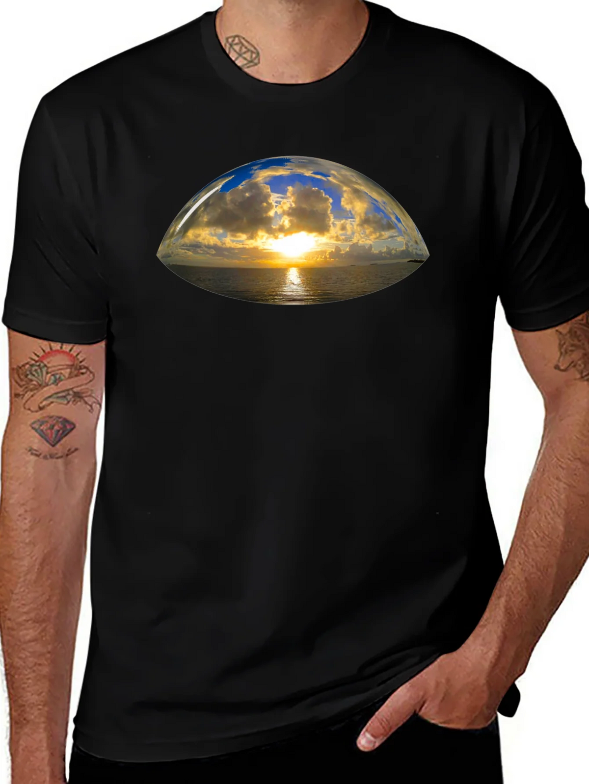 Sunset Vista Graphic Tee - Black Cotton T-Shirt product image 1