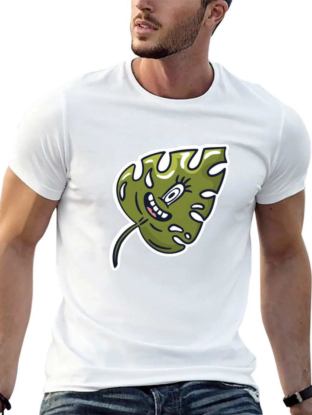 Cartoon Monstera Leaf Graphic Tee - Black Cotton Shirt product image 12