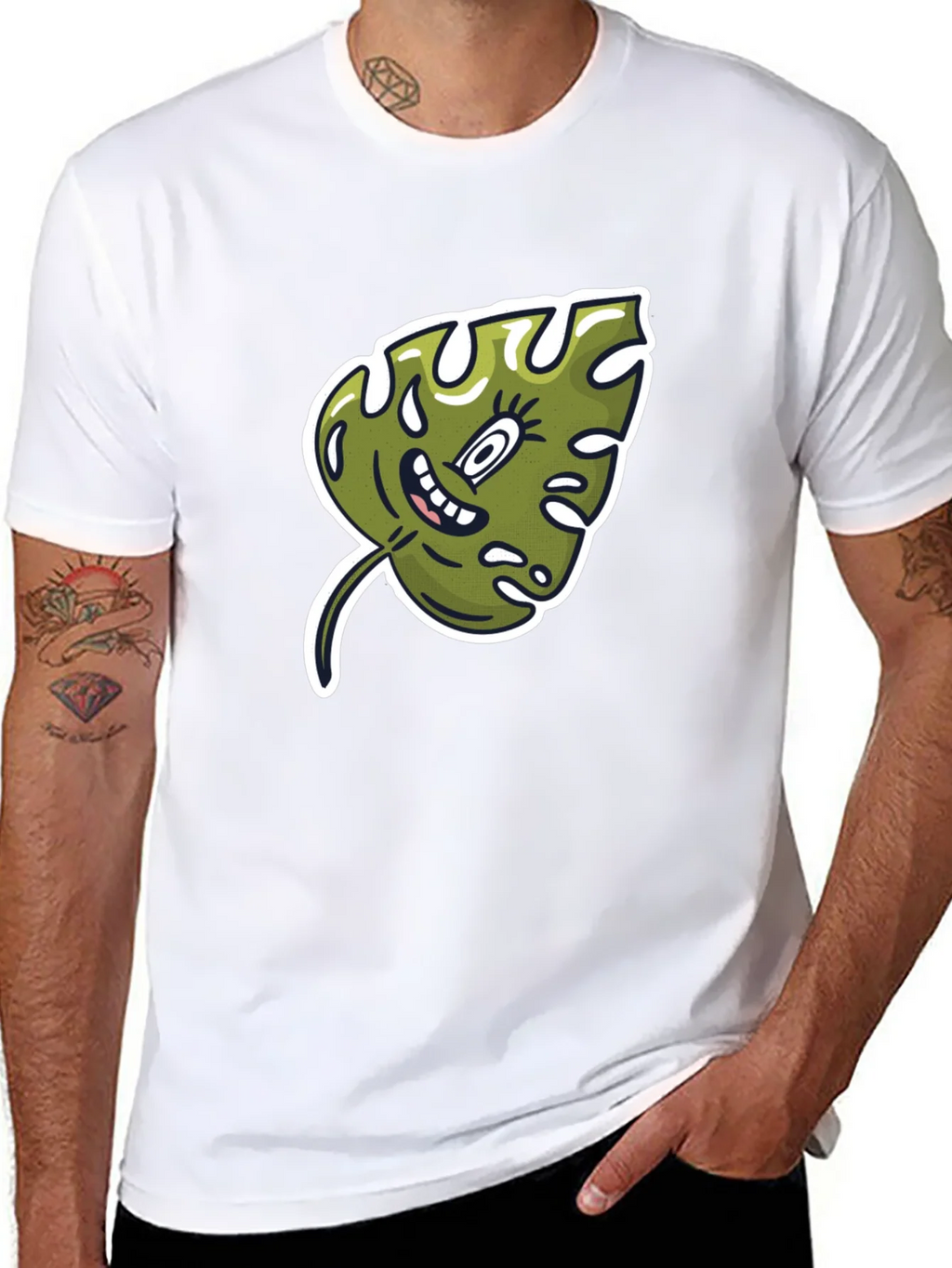 Cartoon Monstera Leaf Graphic Tee - Black Cotton Shirt product image 7