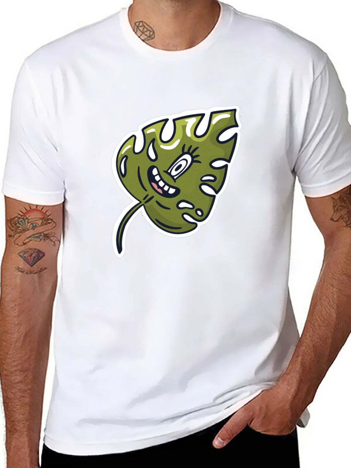 Cartoon Monstera Leaf Graphic Tee - Black Cotton Shirt product image 7