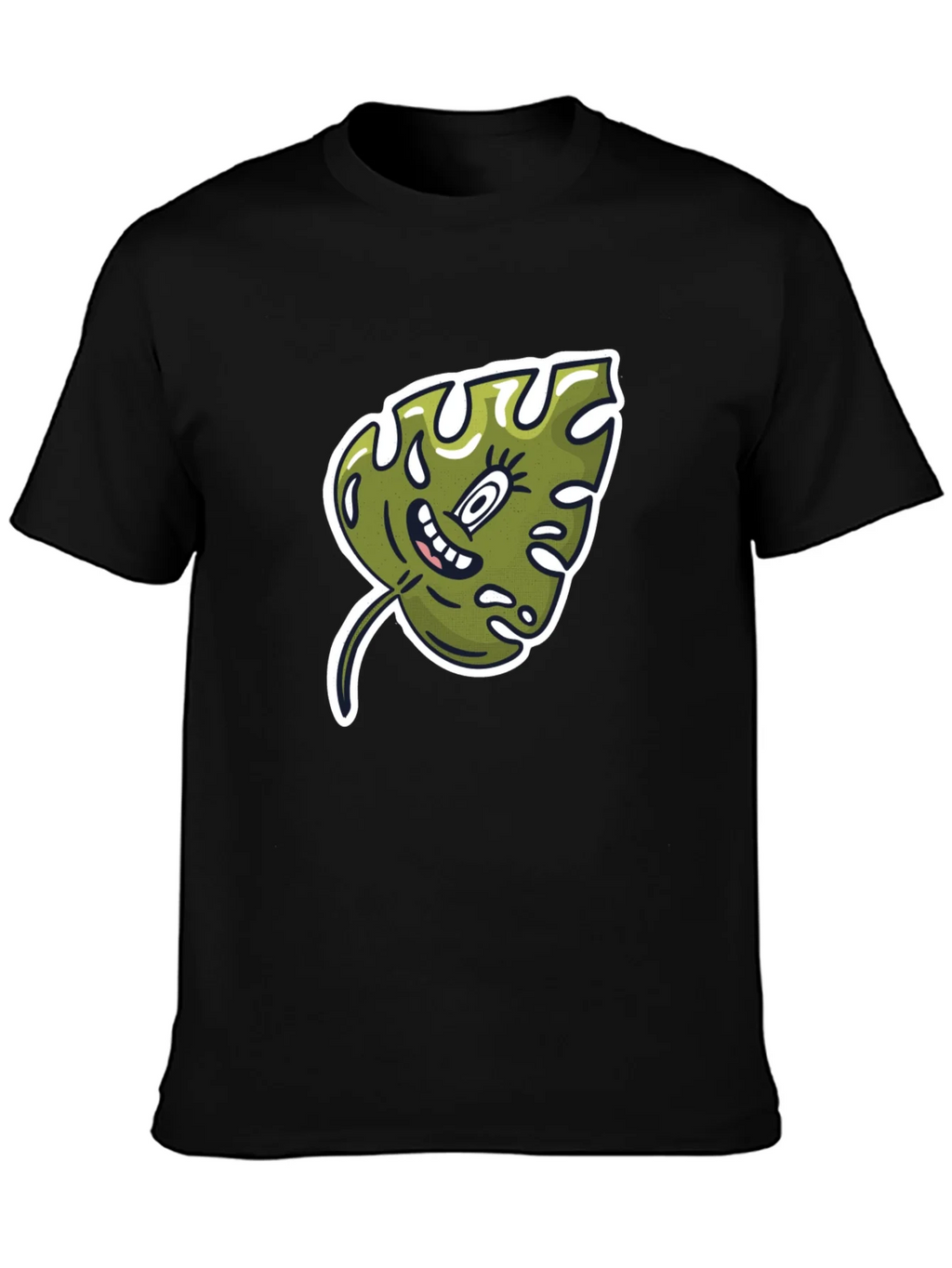 Cartoon Monstera Leaf Graphic Tee - Black Cotton Shirt product image 3
