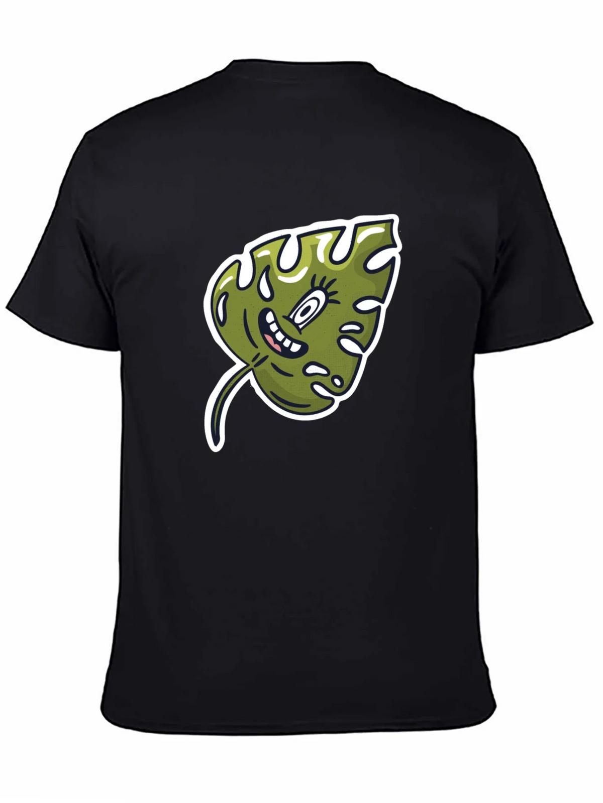 Cartoon Monstera Leaf Graphic Tee - Black Cotton Shirt product image 4