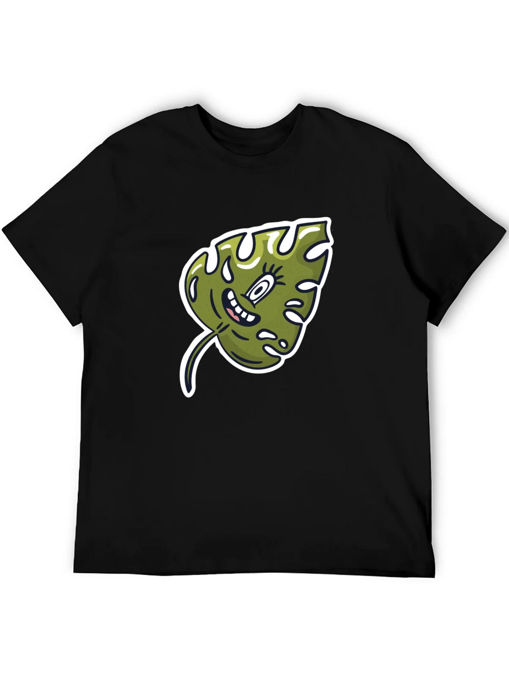 Cartoon Monstera Leaf Graphic Tee - Black Cotton Shirt product image 5