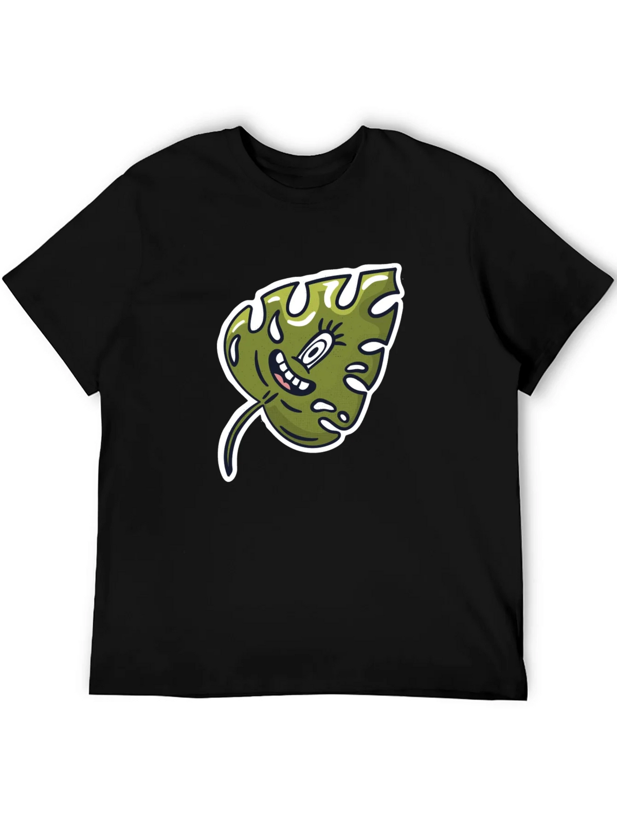 Cartoon Monstera Leaf Graphic Tee - Black Cotton Shirt product image 5