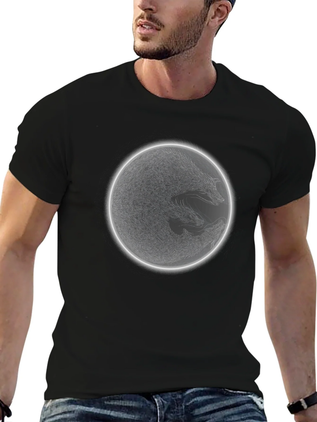 Wolf Moon Graphic Tee - Mens Black Cotton T-Shirt product image 4