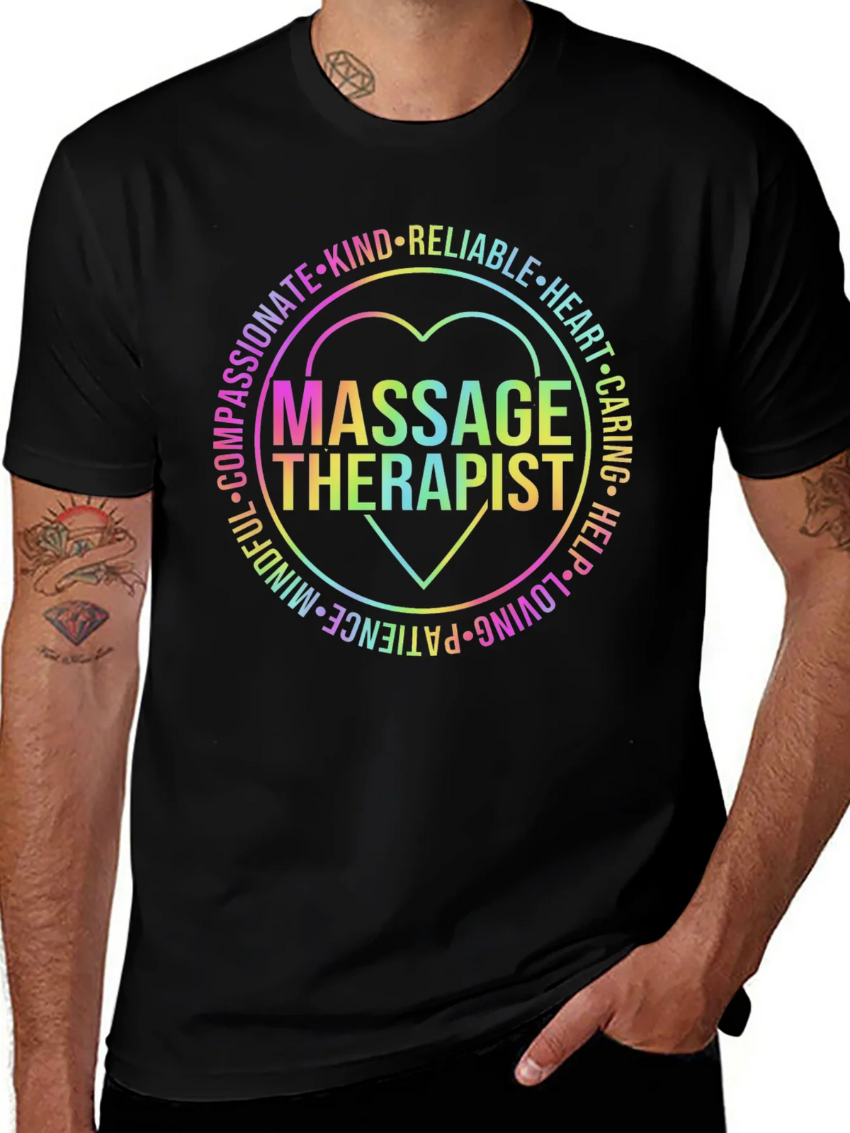 Massage Therapist Rainbow Heart Graphic T-Shirt product image 1