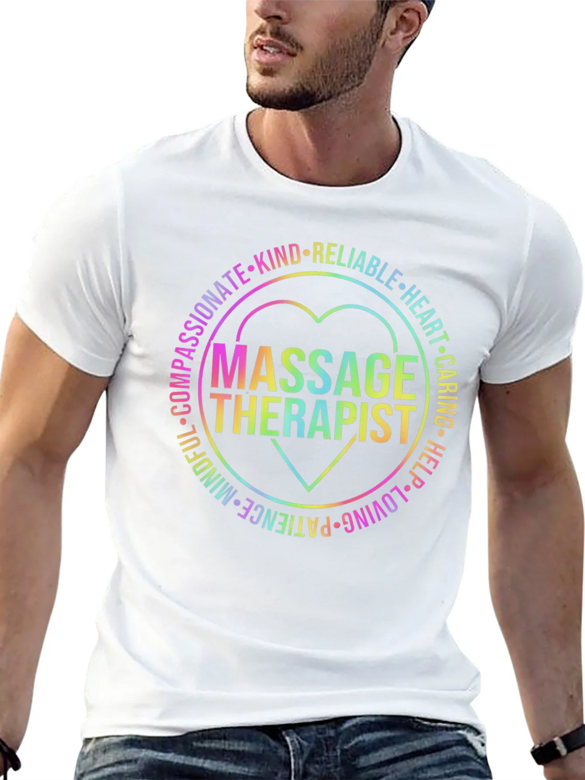 Massage Therapist Rainbow Heart Graphic T-Shirt product image 12